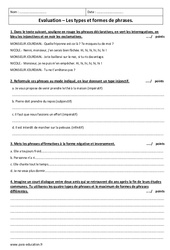 Types et formes de phrases - Examen Evaluation  : 10ème Harmos - PDF à imprimer