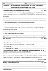 Propositions subordonnées - Examen Contrôle : 10ème Harmos - PDF à imprimer