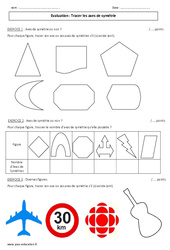 Symétrie axiale - Tracer un axe - Examen Evaluation : 8ème Harmos - PDF à imprimer