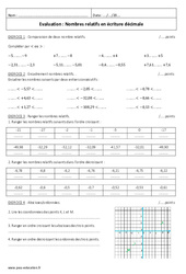 Ecriture décimale - Nombres relatifs - Examen Evaluation : 9eme Harmos - PDF à imprimer