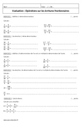 Opérations sur les écritures fractionnaires - Examen Contrôle : 9eme Harmos - PDF à imprimer