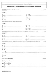 Ecritures fractionnaires - Examen Evaluations sur les opérations : 9eme Harmos - PDF à imprimer