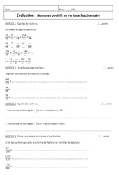 Ecriture fractionnaire - Nombres positifs - Examen Evaluation : 9eme Harmos - PDF à imprimer