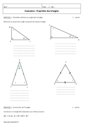 Propriétés des triangles - Examen Contrôle : 9eme Harmos - PDF à imprimer