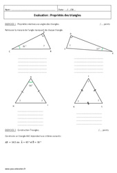 Triangles - Examen Evaluation sur les propriétés : 9eme Harmos - PDF à imprimer