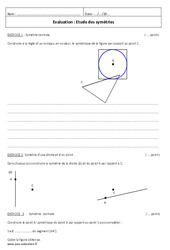 Symétrie centrale - Examen Evaluation  : 9eme Harmos - PDF à imprimer