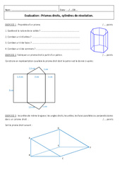 Prismes droits et cylindres de révolution - Examen Contrôle : 9eme Harmos - PDF à imprimer