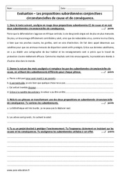 Propositions subordonnées conjonctives circonstancielles de cause et de conséquence - Examen Contrôle : 10ème Harmos - PDF à imprimer