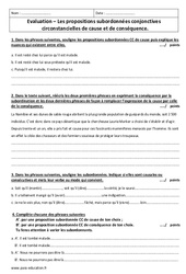 Cause - Conséquence - Examen Evaluation sur les propositions subordonnées : 10ème Harmos - PDF à imprimer