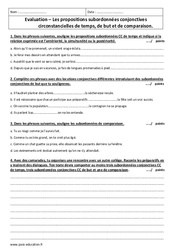 Propositions subordonnées conjonctives circonstancielles - Examen Contrôle : 10ème Harmos - PDF à imprimer