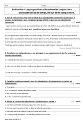 Temps, but et comparaison - Examen Evaluation sur les propositions subordonnées : 10ème Harmos - PDF à imprimer