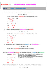 Calculs sans parenthèses - Cours - Enchaînements d'opérations : 9eme Harmos - PDF à imprimer