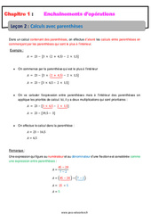 Calculs avec parenthèses - Cours - Enchaînements d'opérations : 9eme Harmos - PDF à imprimer