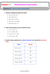 Calculs avec parenthèses - Révisions - Exercices avec correction - Enchaînements d'opérations : 9eme Harmos - PDF à imprimer