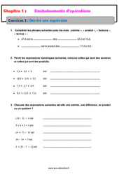 Décrire une expression - Révisions - Exercices avec correction - Enchaînements d’opérations : 9eme Harmos - PDF à imprimer