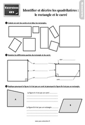 Identifier et décrire les quadrilatères (rectangles et carrés) - Exercices, révisions : 5ème Harmos - PDF à imprimer