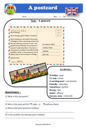 A postcard - Anglais - Lecture - Level 4 : 6ème, 7ème Harmos - PDF à imprimer