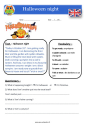 Halloween night - Anglais - Lecture - Level 3 : 6ème, 7ème Harmos - PDF à imprimer