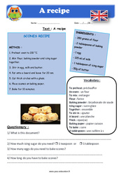 A recipe - Anglais - Lecture - Level 4 : 6ème, 7ème Harmos - PDF à imprimer