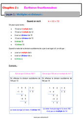 Multiples et diviseurs - Cours - Écritures fractionnaires : 9eme Harmos - PDF à imprimer