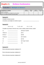 Multiples et diviseurs - Examen Evaluation, bilan, contrôle avec la correction - Écritures fractionnaires : 9eme Harmos - PDF à imprimer