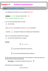 Quotients et fractions - Cours - Écritures fractionnaires : 9eme Harmos - PDF à imprimer