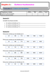 Critères de divisibilité - Examen Evaluation, bilan, contrôle avec la correction - Écritures fractionnaires : 9eme Harmos - PDF à imprimer