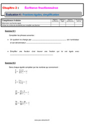 Fractions égales, simplification - Examen Evaluation, bilan, contrôle avec la correction - Écritures fractionnaires : 9eme Harmos - PDF à imprimer