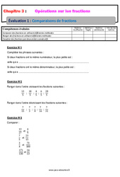 Comparaison de fractions - Examen Evaluation, bilan, contrôle avec la correction : 9eme Harmos - PDF à imprimer