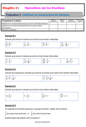 Additions et soustractions de fractions - Examen Evaluation, bilan, contrôle avec la correction : 9eme Harmos - PDF à imprimer