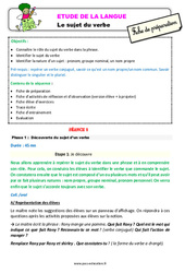 Séquence - Fiche de préparation Le sujet du verbe - Étude de la langue - Séquence - Fiche de préparation : 5ème Harmos - PDF à imprimer
