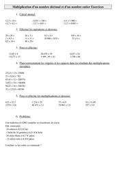 Multiplication d'un nombre décimal et d'un nombre entier - Exercices - Calculs : 7ème Harmos - PDF à imprimer