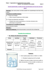 Quelles sont les caractéristiques de l’eau dans ses trois états ? - Activité expérimentale avec le corrigé : 9eme Harmos - PDF à imprimer