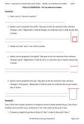 Les états de la matière - Exercices avec les corrections : 9eme Harmos - PDF à imprimer