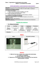 A quelle température la glace fond - elle ? - Activité expérimentale avec le corrigé : 9eme Harmos - PDF à imprimer