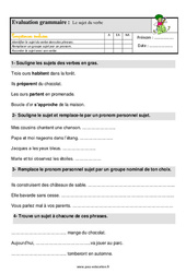 Le sujet du verbe - Étude de la langue - Examen Evaluation avec la correction : 4ème Harmos - PDF à imprimer