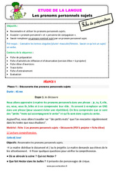 Séquence - Fiche de préparation Les pronoms personnels sujets - Étude de la langue - Séquence - Fiche de préparation : 5ème Harmos - PDF à imprimer