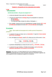 Composition de l’air et description de la matière - Cours : 10ème Harmos - PDF à imprimer