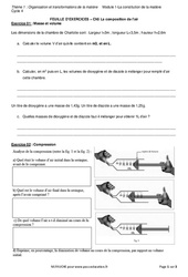 Composition de l’air et description de la matière - Exercices avec les corrections : 10ème Harmos - PDF à imprimer