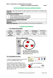 De quoi est constituée la matière ?  - Activité documentaire avec les corrigés : 10ème Harmos - PDF à imprimer