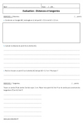 Tangentes - Distances - Examen Evaluation : 10ème Harmos - PDF à imprimer