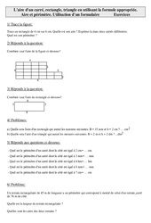 Aire d'un carré, rectangle, triangle en utilisant la formule appropriée - Exercices - Mesures : 7ème Harmos - PDF à imprimer