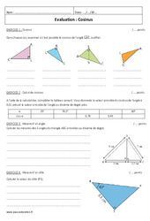 Calcul de cosinus - Examen Evaluation : 10ème Harmos - PDF à imprimer