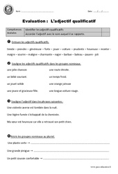 Adjectifs qualificatifs - Examen Evaluation - Bilan : 4ème Harmos - PDF à imprimer