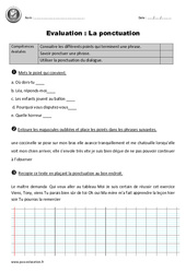 Signes de ponctuation - Examen Evaluation  : 5ème Harmos - PDF à imprimer