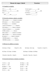 Mesure de temps - Calculs - Exercices - Mesures : 7ème Harmos - PDF à imprimer