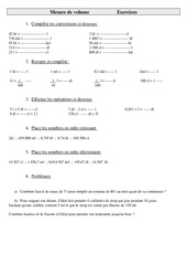 Mesures de volume - Exercices - Mesures : 7ème Harmos - PDF à imprimer