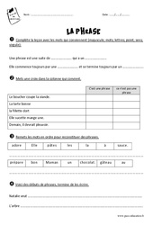 Phrase - Exercices : 4ème Harmos - PDF à imprimer