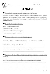 Phrase - Exercices corrigés  : 5ème Harmos - PDF à imprimer