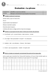 Phrase - Examen Evaluation - Bilan : 5ème Harmos - PDF à imprimer